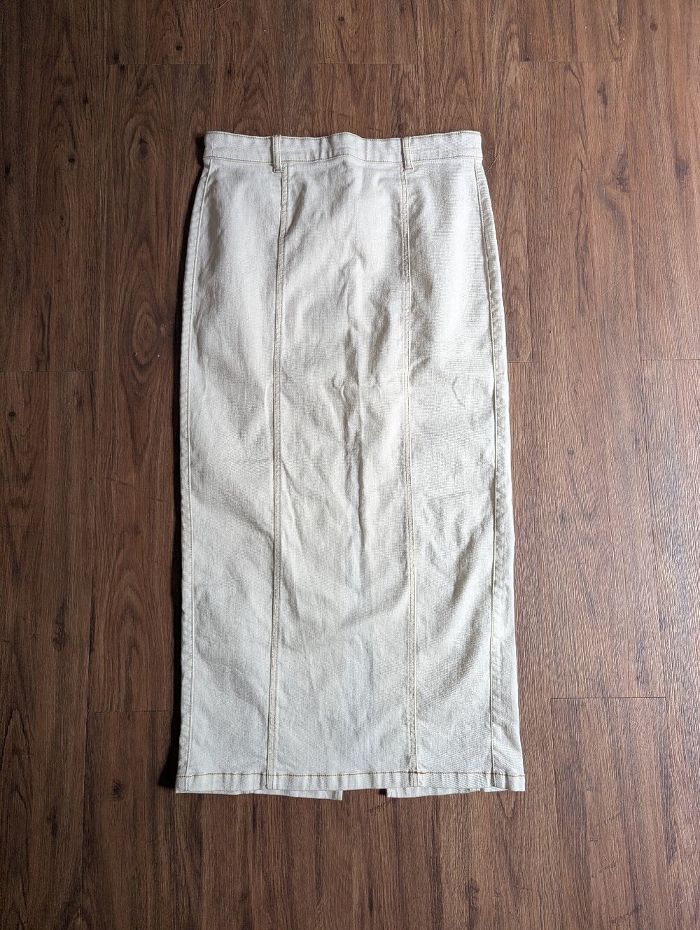 High-Rise Denim Cream Midi Pencil Skirt Sz M